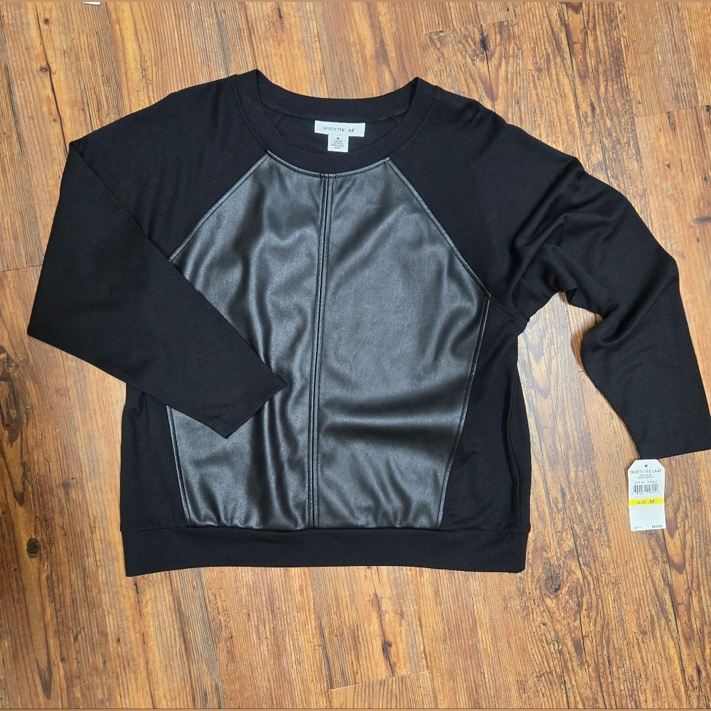 Sky's the Limit Faux Leather Front Jersey Black M nwt so cool ny urban